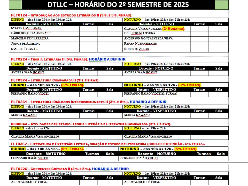 Aulas do 2º semestre de 2025